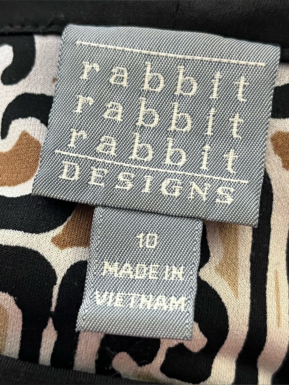 Y2K Rabbit Rabbit Rabbit Designs Shift Dress Geometric Print Black Tan 10 - Picture 2 of 3